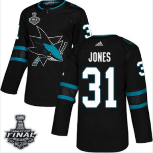 Sharks #31 Martin Jones Schwarz 2019 Stanley Cup Final Stitched